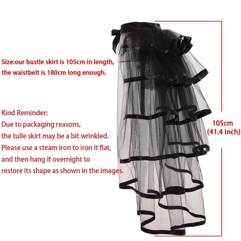 GRACEART Victorian Steampunk Bustle Skirt 6 Layered Tie-on Belt Tulle Tutu Overskirt A-black - Image 3